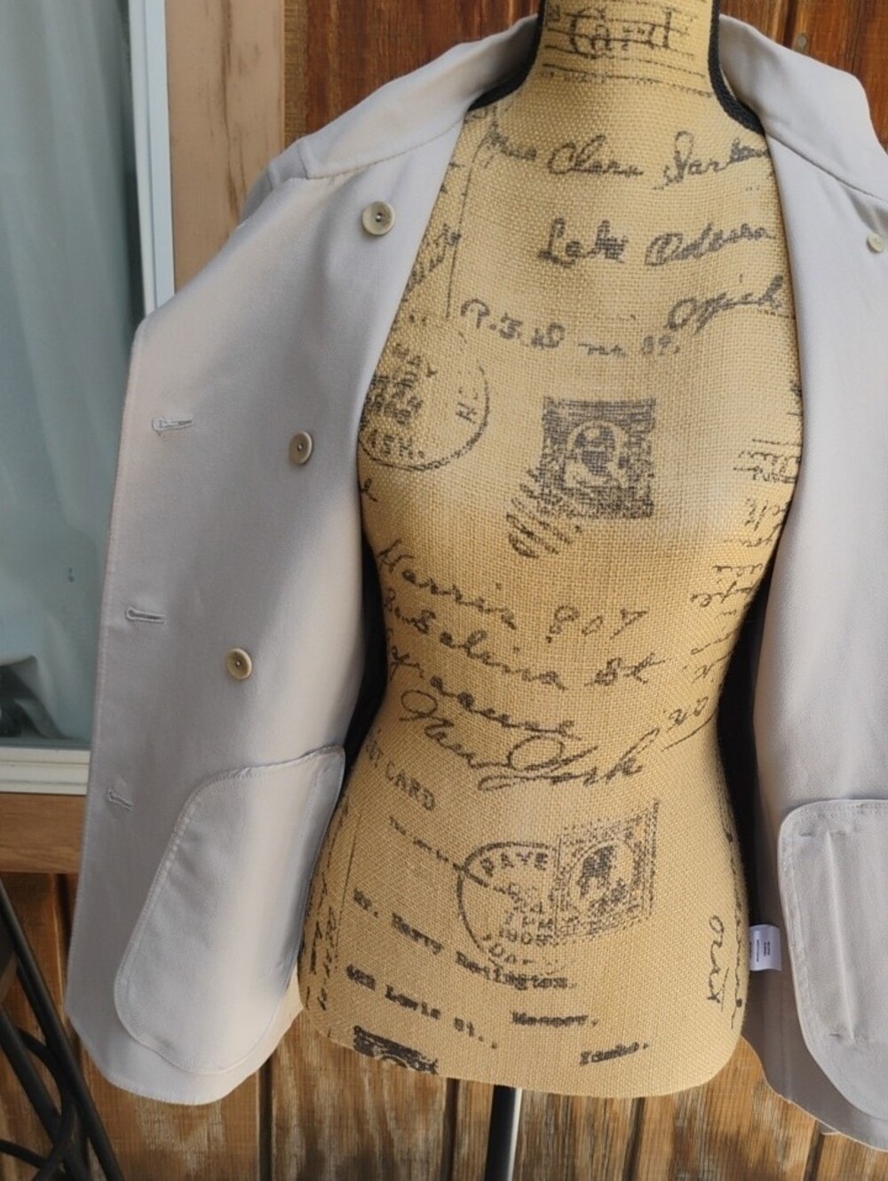 Eileen Fisher Light Khaki Double-Breasted Pea Jacket - Picture 8 of 9
